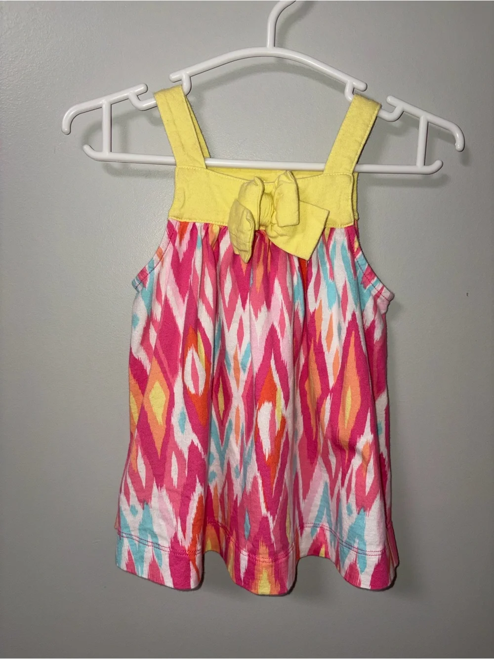 Children’s Place Pink Yellow Geometric Sleeveless Dress Bow Accent Girls 3-6M